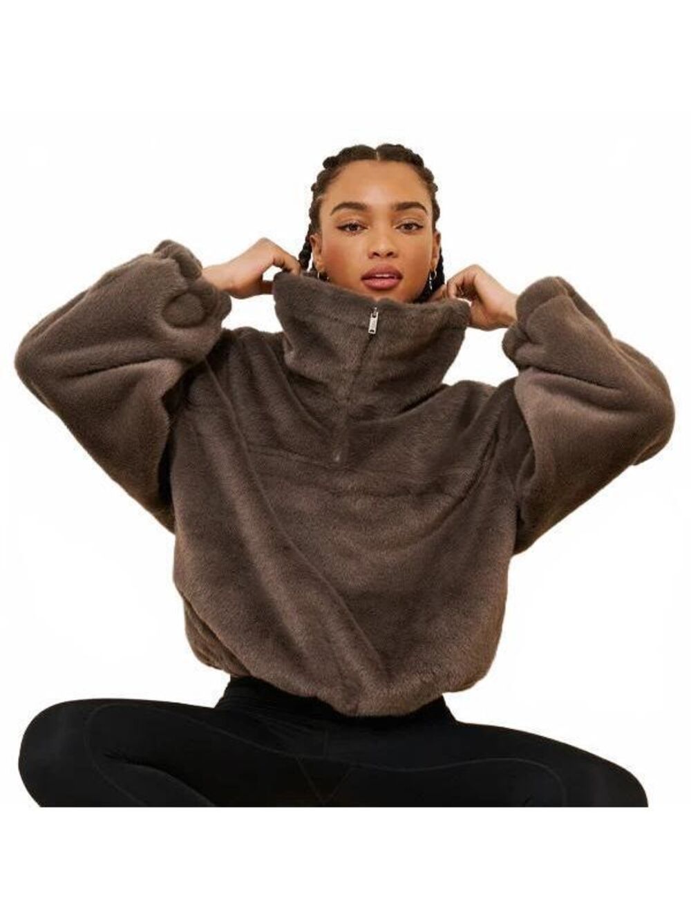 Free People Movement Alpine Faux Fur Half Zip plush soft fuzzy Size S #1380